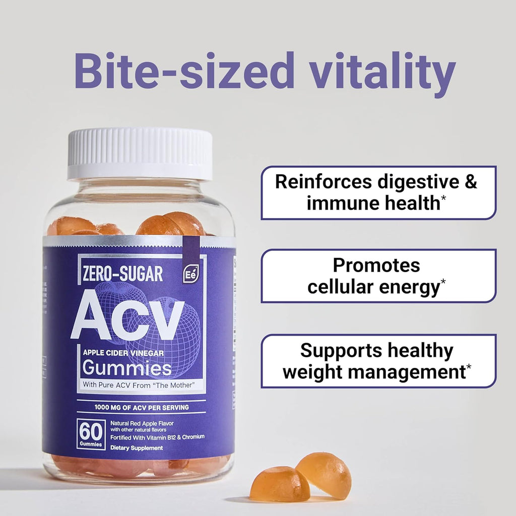 Essential Elements Zero-Sugar ACV Apple Cider Vinegar Gummies from “The Mother” - Naturally-Sourced, Vegan ACV Gummies with Chromium 60 Count (2-Pack)