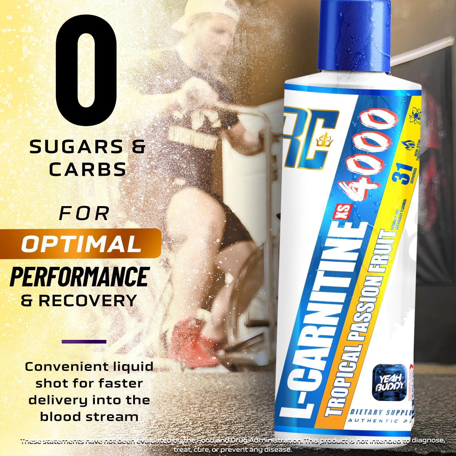 Ronnie Coleman Signature Series L Carnitine XS 4000 Liquid, Stimulant Free, Sugar Free, Zero Carbs, Lean Muscle Strength Support for Men & Women, 16 Oz (16 oz, Tropical Passion Fruit (4000))