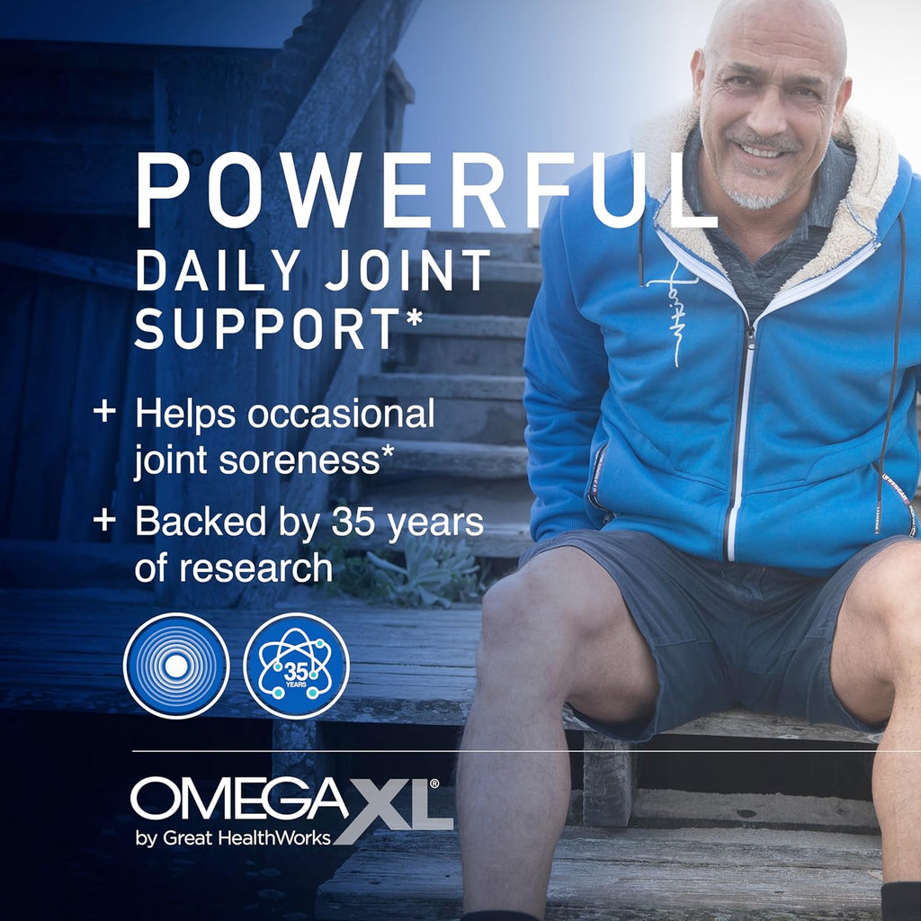 OmegaXL Joint Support Supplement - Natural Muscle Support, Green Lipped Mussel Oil, Soft Gel Pills, Drug-Free, 60 Count + HeartXL 30 Count, High Potency Omega-7 Blend