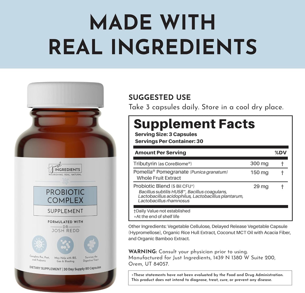 Probiotic Complex – 60 Capsules – 5 Billion CFU with Prebiotics & Postbiotics – Supports Digestive Balance, Gut Health, Immune Function & Nutrient Absorption – Third-Party Tested