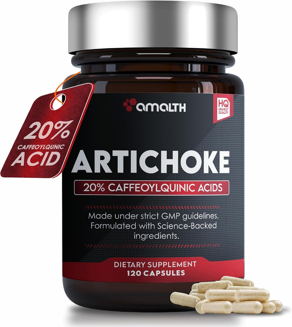 Amalth Artichoke Leaf Extract 120 Veg Capsules -20% Caffeoylquinic Acid Standardized Extract - Supports Liver & Digestion Non-GMO Gluten Free