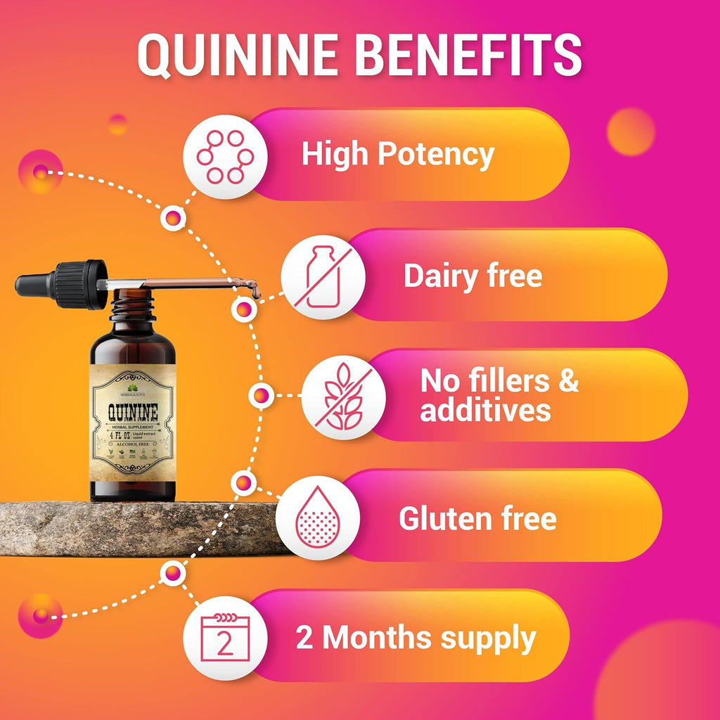 Quinine Liquid Extract 4oz – Restless Legs Syndrome Relief & Leg Cramps PM Nighttime Cramp Relief – All-Natural Cinchona Officinalis Bark Tincture for Cramp Defense, Digestive Health & Immune Support