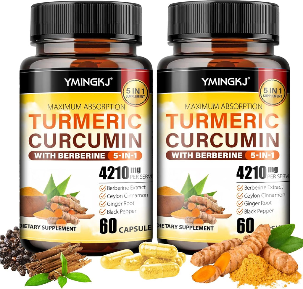 Turmeric Curcumin Supplement with Black Pepper & Bioactive Botanicals, Turmeric,Ginger,Berberine,Ceylon Cinnamon, – Premium Organic Supplement for Daily Wellness Support 60 Capsules 2 Pack