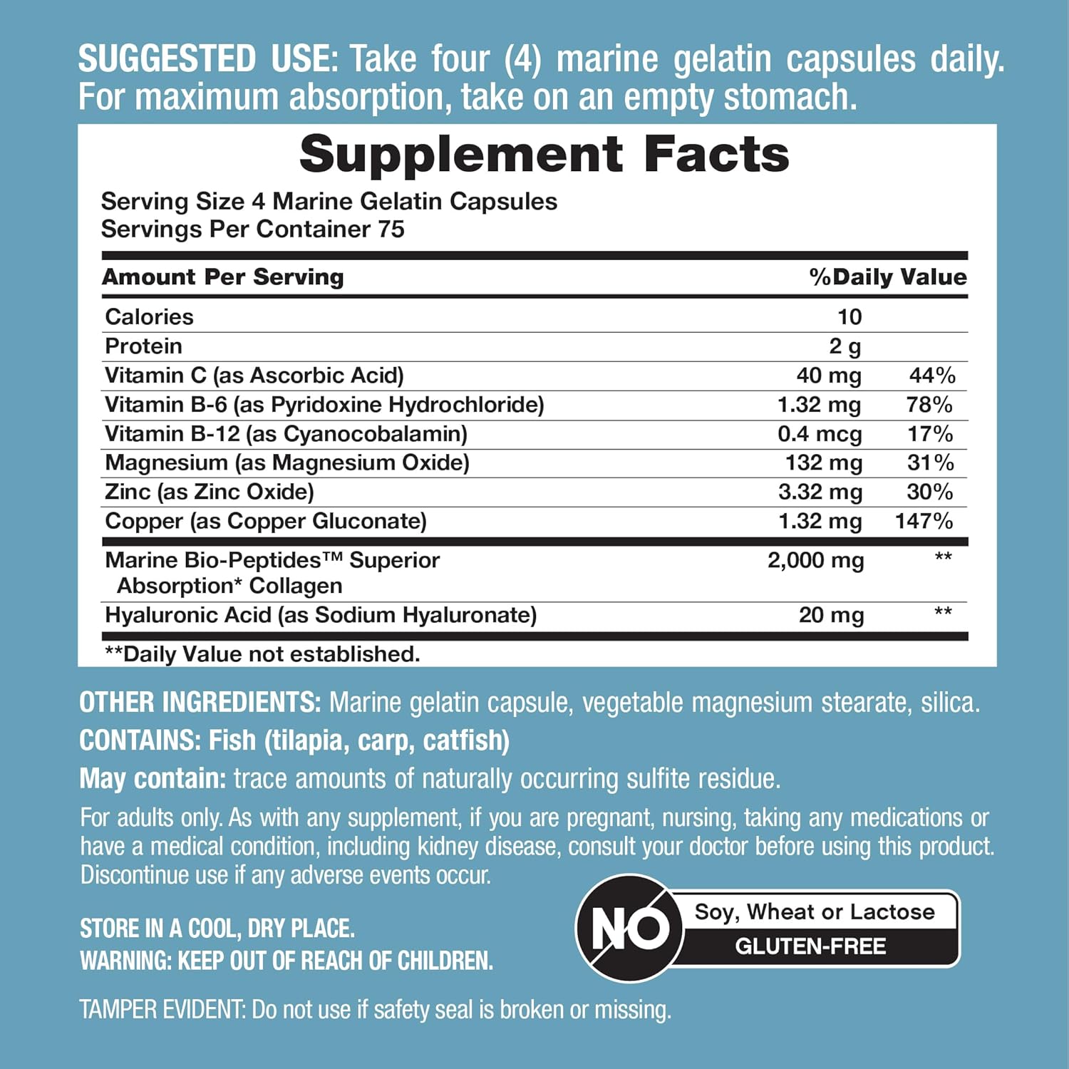 NeoCell Marine Collagen Peptides Capsules | 300 Pills | with Hyaluronic Acid | Plus Vitamin C | Superior Absorption Bio-Peptides for Women and Men | Premium Formula Supplement