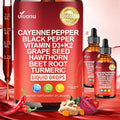 12 IN 1 Cayenne Pepper Drops Supplement, Liposomal Tech 98% Absorption, Supports* Leg Vein, Heart & Blood Vessel* Health, with Vitamin E D3+K2 & Extracts of Grape Seed, Hawthorn, Beetroot, Berberine