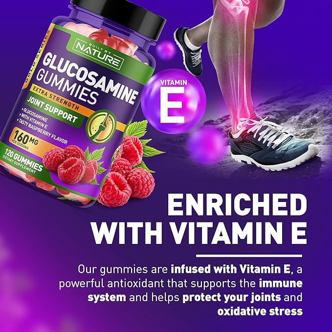 Glucosamine Gummies with Vitamin E - Advanced Joint Support Gummy Supplement, High Potency Antioxidant, Comfort for Back, Knees, Hands - 120 Gummies