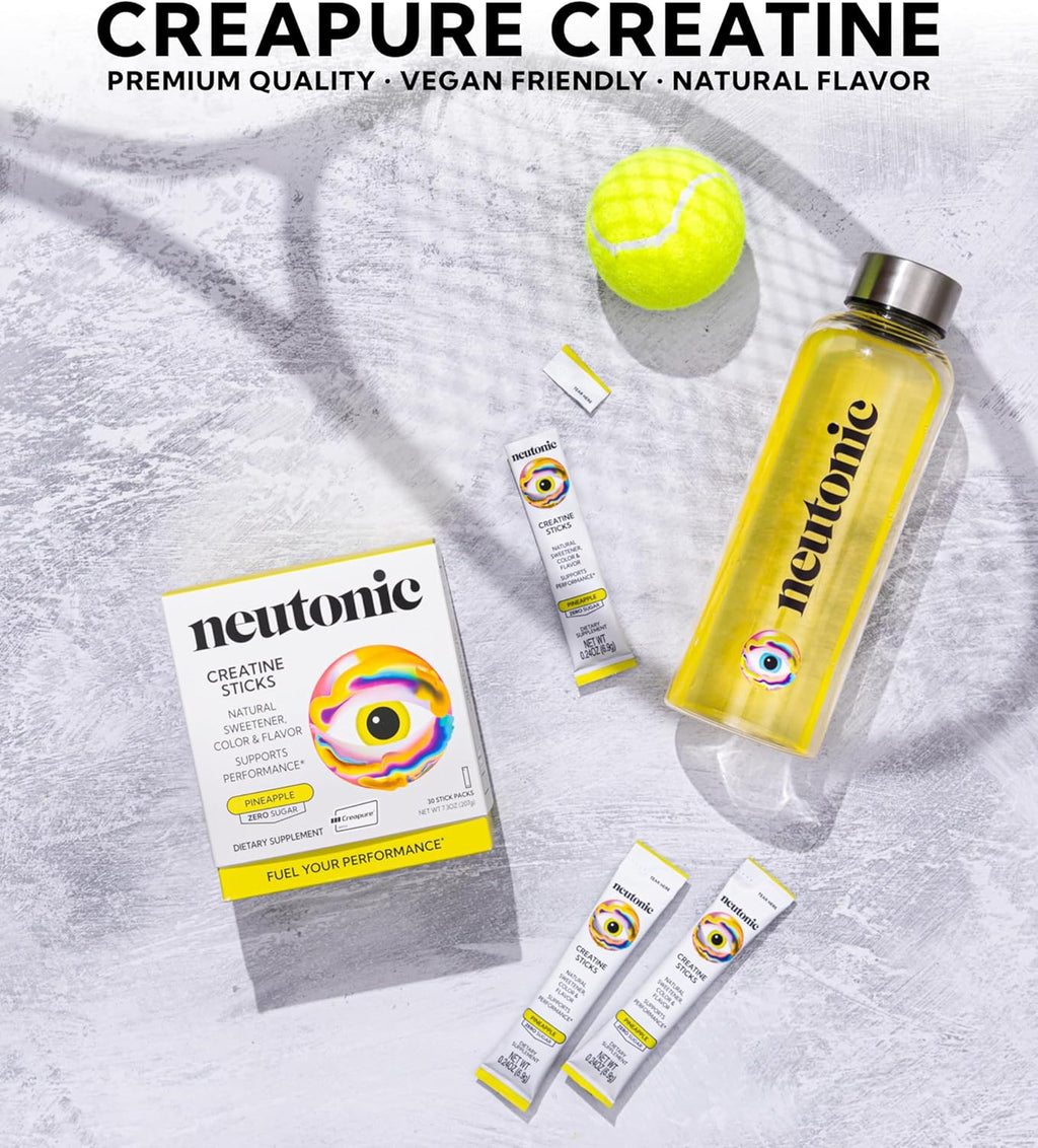 neutonic Creatine Monohydrate | Pineapple Flavored | Premium Micronized Creapure Creatine Powder | Supports Strength and Power | Zero Sugar, Vegan | Convenient Single-Serve Packets | 30 Sticks