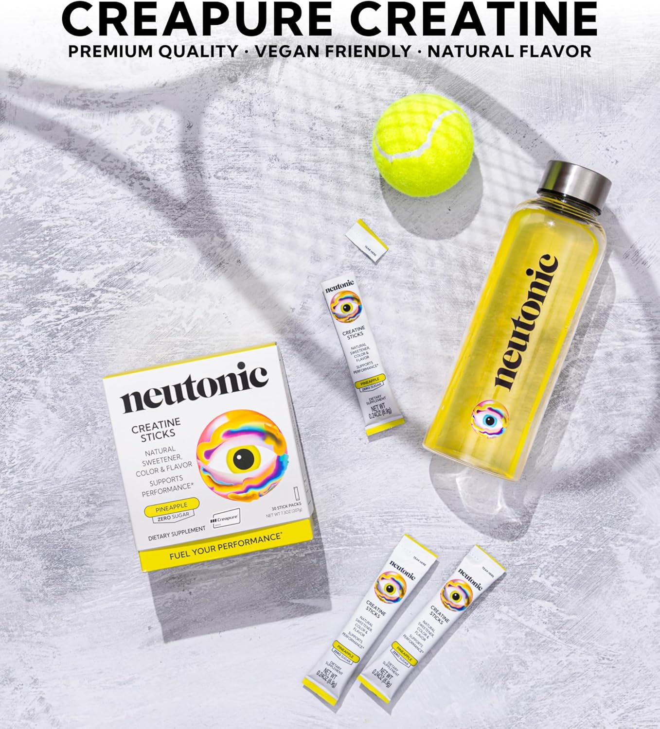 neutonic Creatine Monohydrate | Pineapple Flavored | Premium Micronized Creapure Creatine Powder | Supports Strength and Power | Zero Sugar, Vegan | Convenient Single-Serve Packets | 30 Sticks
