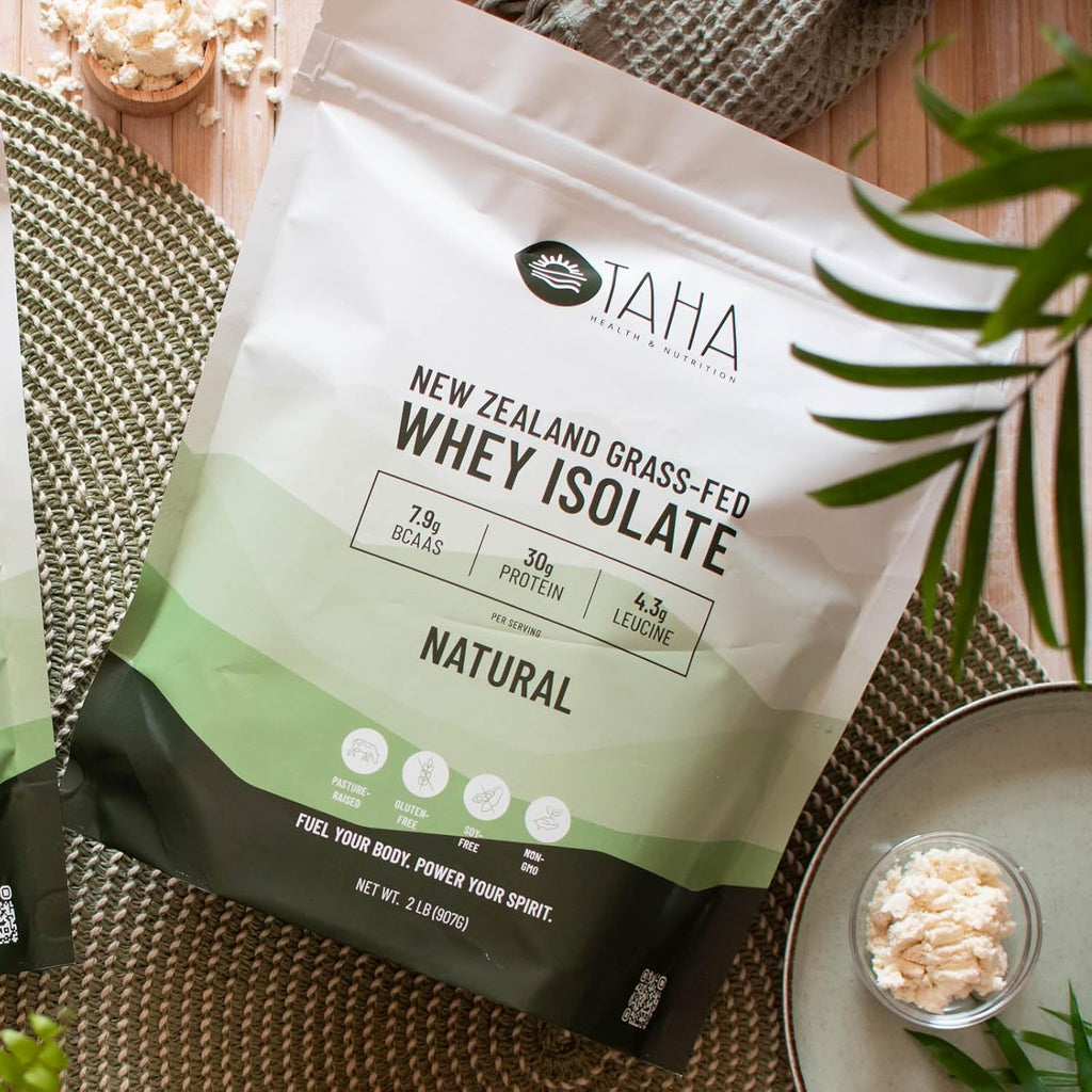 Taha Health & Nutrition Natural Unflavored Whey Protein Isolate, 30g Protein, 7.9g BCAAs, 4.3g Leucine | New Zealand Grass-Fed, Free-Range Dairy | Gluten & Soy Free, Keto, Kosher | 2LB, ~26 Servings