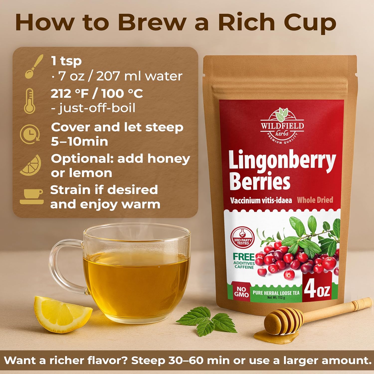 4 oz. Cowberry Lingonberry Whole Berries Tea (Vaccinium vitis-idaea L) – 113g Dried Lingonberry Tea Arándano Rojo Entero Seco
