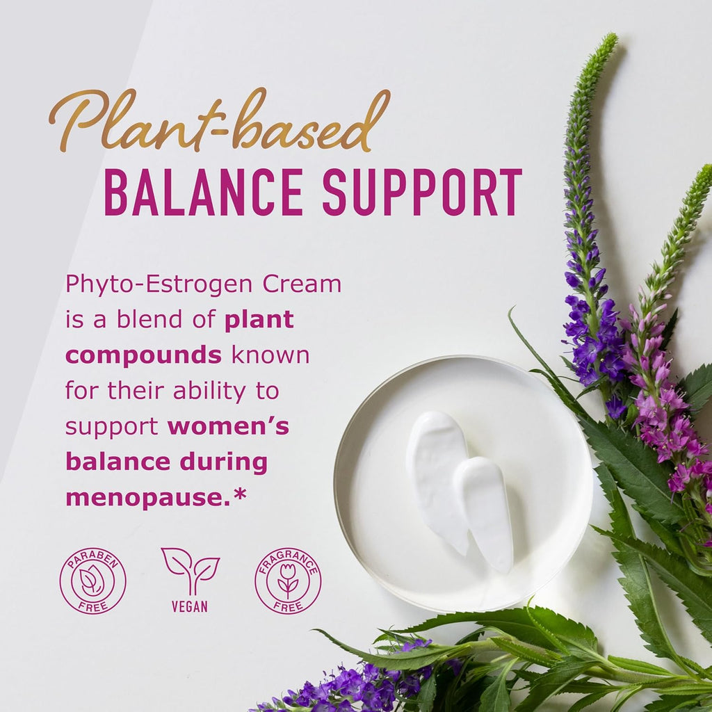 Phyto Estrogen Cream for Women with Wild Yam | Plant Based Hot Flash, Menopause & Menstrual Cycle Support | Black Cohosh, Dong Quai, Red Clover | 96 Topical Servings | 4oz Pump | Vegan, Paraben-Free