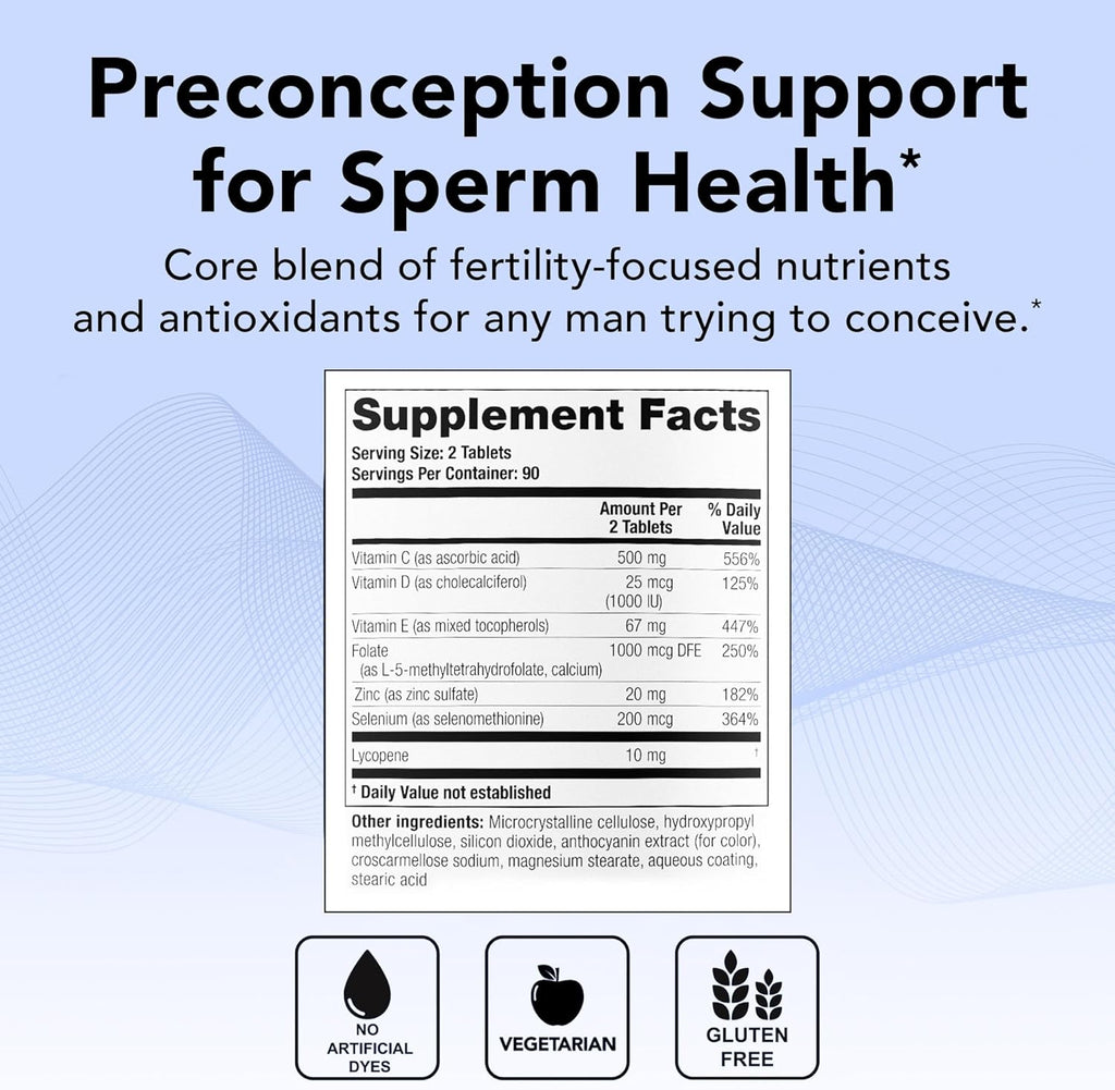 Theralogix ConceptionXR Reproductive Health For Men, Men's Preconception Vitamins for Fertility Support, Male Fertility Supplements for Sperm Health, NSF Certified - 180 Tabs (90-Day Supply), Unflavor