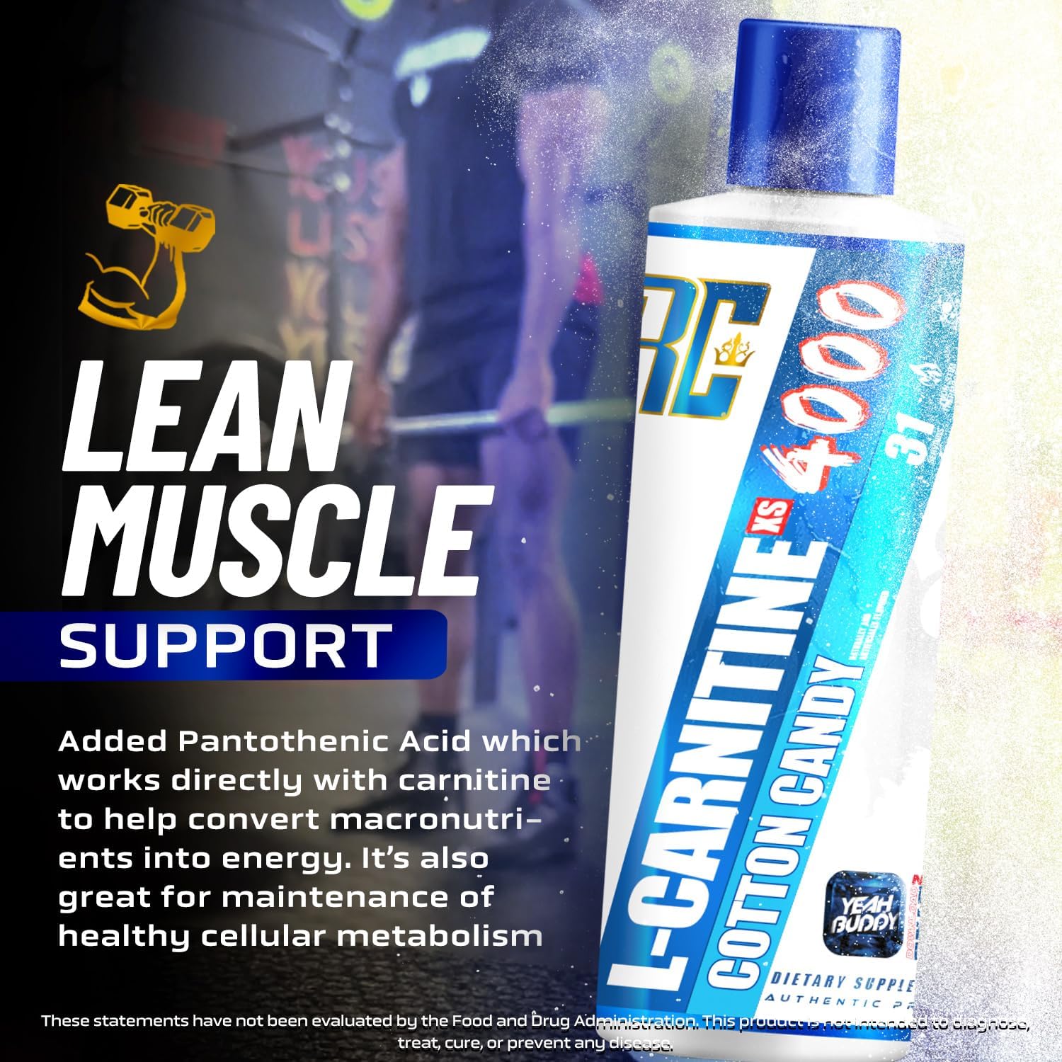 Ronnie Coleman Signature Series L Carnitine XS 4000 Liquid, Stimulant Free, Sugar Free, Zero Carbs, Lean Muscle Strength Support for Men & Women, 16 Oz (16 oz, Cotton Candy (4000))