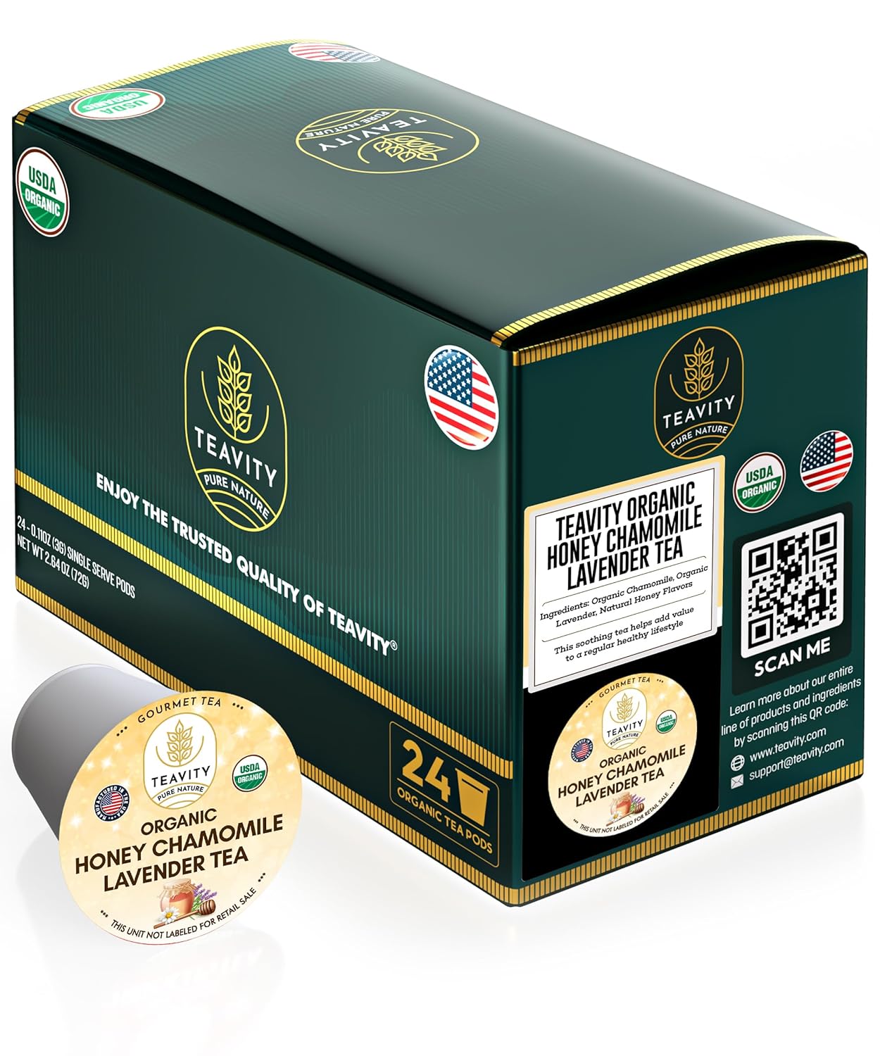 Organic Chamomile and Lavender Tea Pods for Keurig - Decaffeinated Tea for Keurig K Cups - Honey Chamomile Lavender by Teavity (24 Tea Pods)