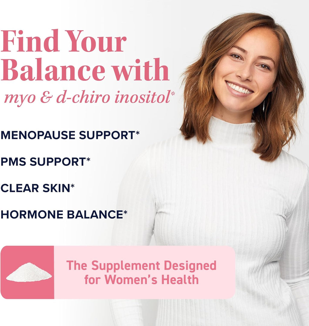 Myo-Inositol & D-Chiro Inositol Powder | Hormone Balance for Women | Ideal 40:1 Ratio | Myo 2000mg, D Chiro 50mg | Regulate Menstrual Cycle and Support Ovarian Health | 30 Servings, 2.17 oz.