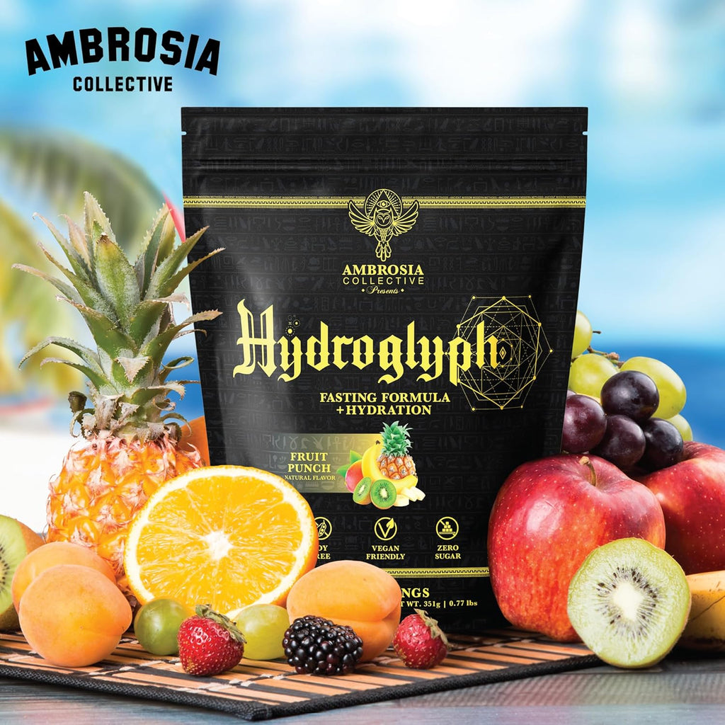 Ambrosia Hydroglyph Intraworkout Electrolytes Hydration Drink Mix | Sugar Free Electrolyte Powder with Amino Acids | Supports Lean Muscle During Fasting | 30 Servings | Fruit Punch