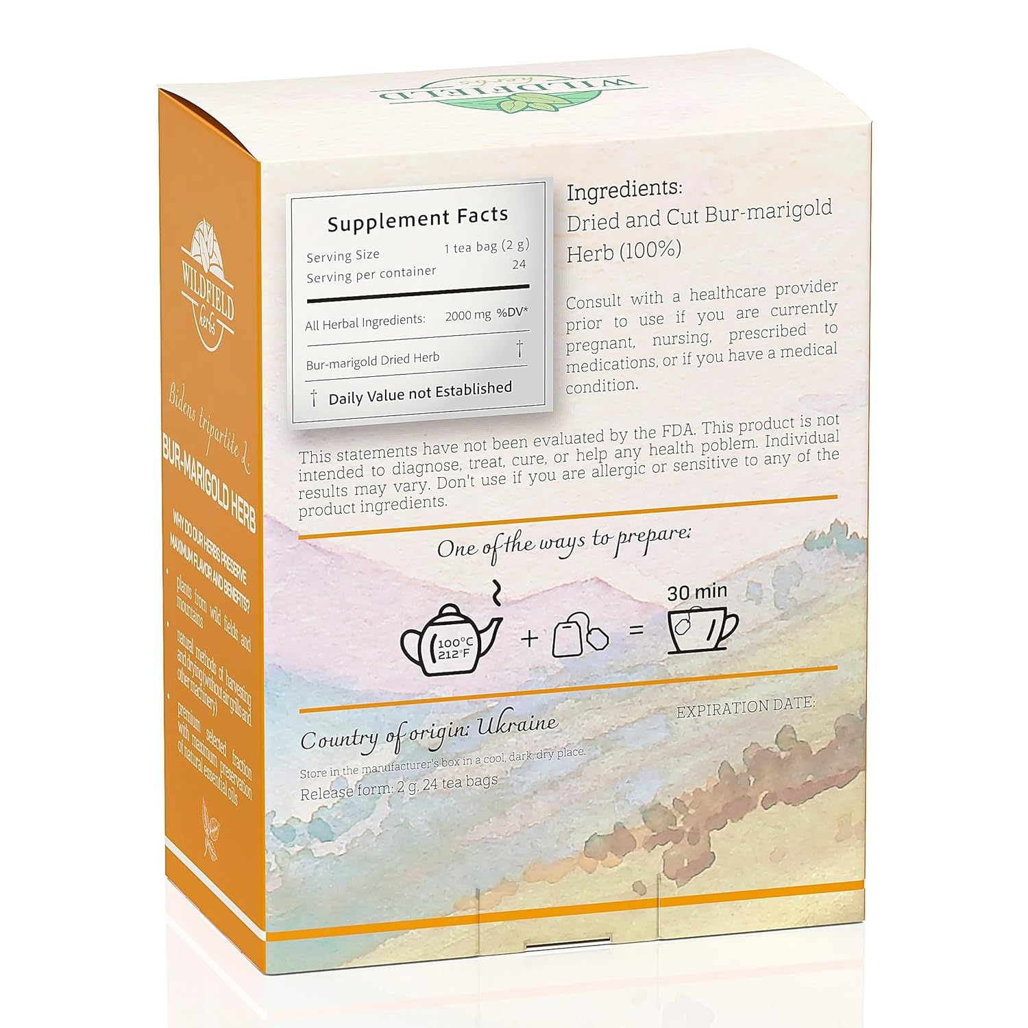24 Bags Dried Marigold Bur Marigold Herb Tea Marygold Tea (Bidens Tripartita L.) - 24 Count 2 g Bags 100% Chereda Bur-Marigold Cáñamo Acuático