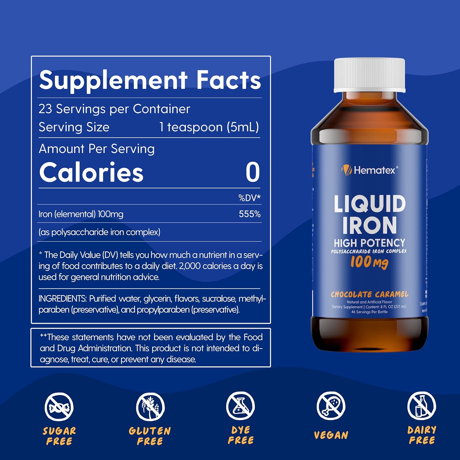 Iron Supplements for Men High Potency Liquid Iron for Adults by Hematex - 100mg Polysaccharide Iron Complex Iron Supplements for Anemia and Iron Deficiency