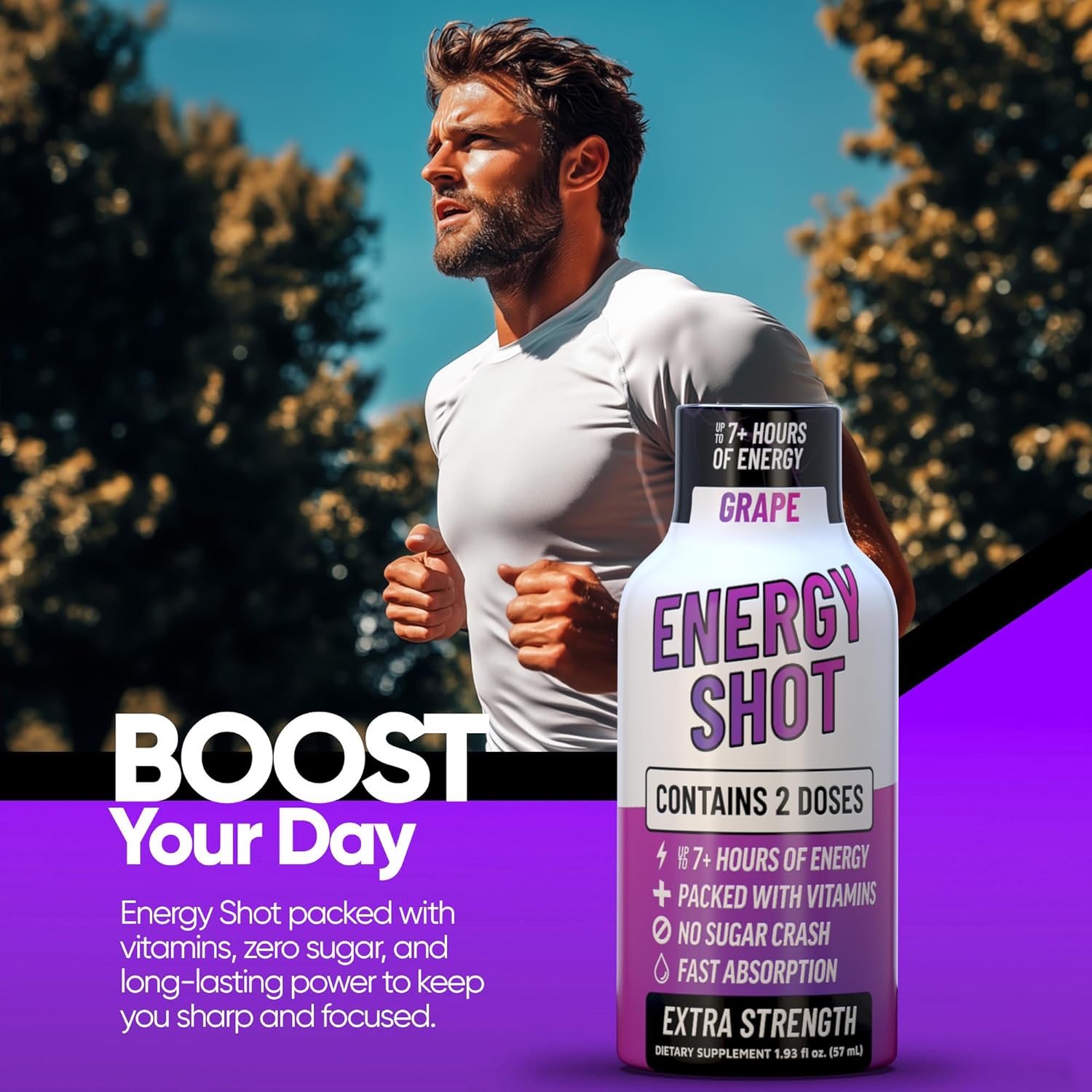 Grape Extra Strength Energy Shot 10 pk – 260mg Natural Caffeine B12 B6 – Energy & Focus Support – 2 Servings Sugar Free Zero Calorie Green Tea B-Vitamins Electrolytes Vegan – 1.93 fl oz