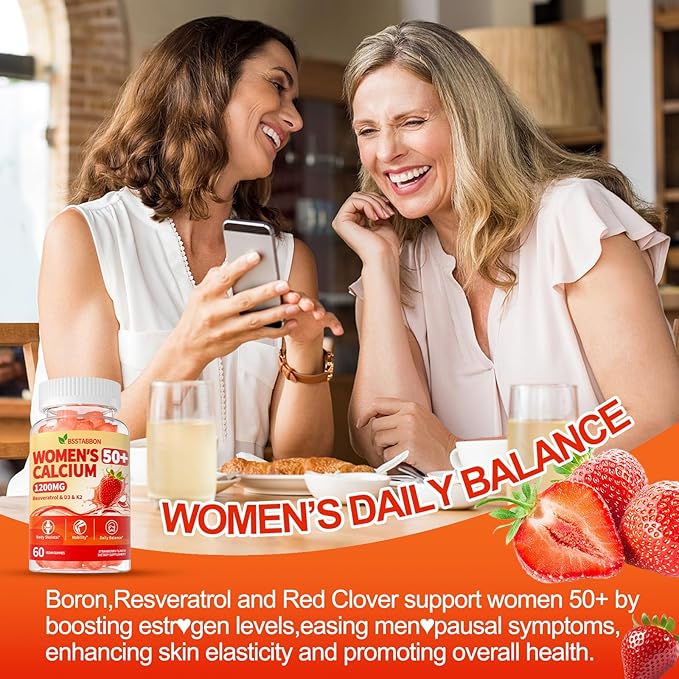 50+ Women’s Calcium Citrate Gummies: 1200mg Chewable Calcium Gummy Supplements Plus Magnesium Zinc Vitamin D3 K2 B12 B6 - Energy Immune Overall Health Support Vegan Sugar Free(120Count)