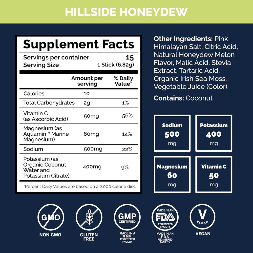 Voli Electrolytes Powder Packets | No Added Sugar Electrolyte Drink Mix for Hydration | Keto & Fasting Friendly, Natural Superfoods & Minerals | Honeydew, 15-Count