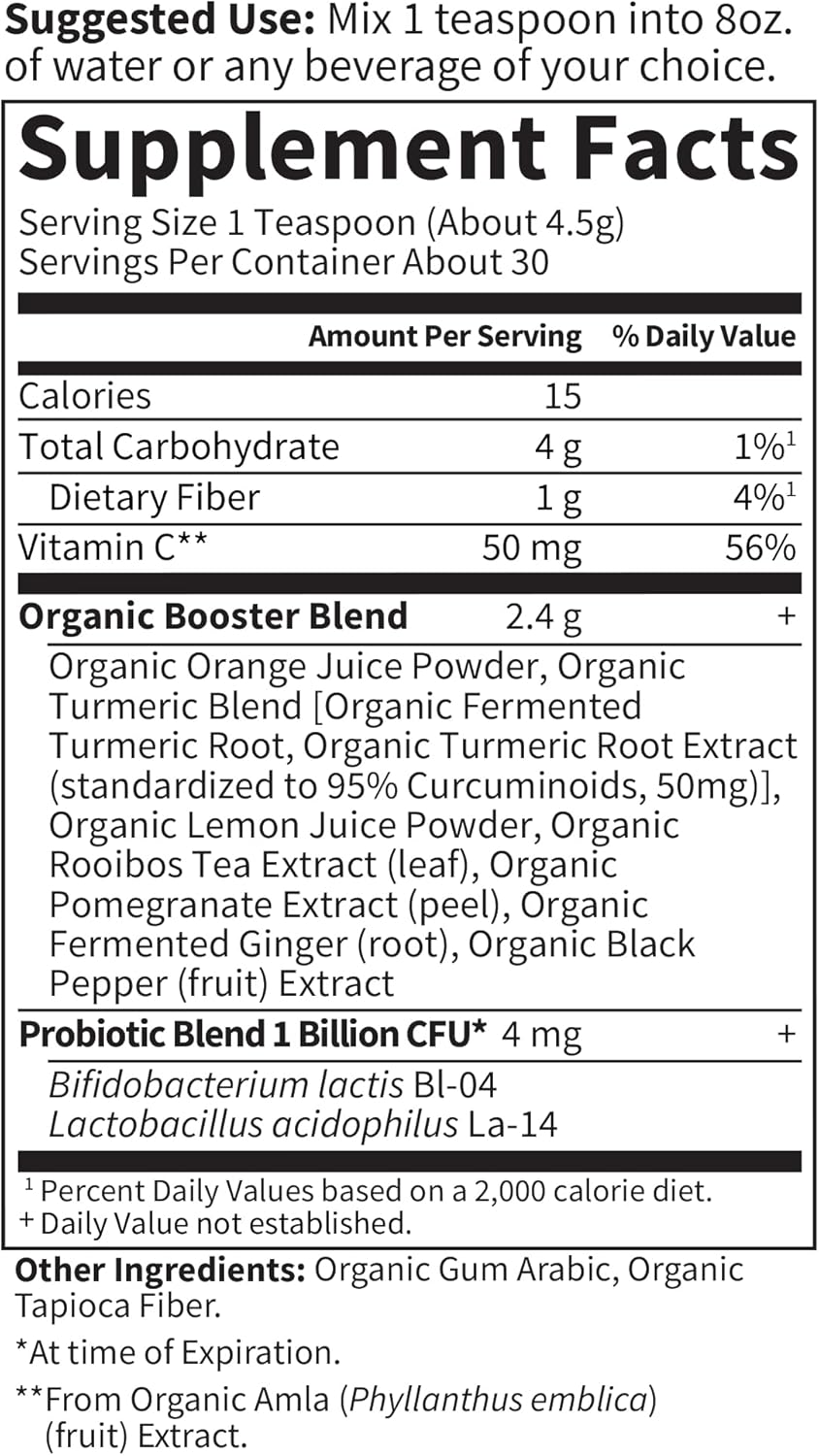 Garden of Life Organics Turmeric Booster Inflammatory Response Powder - 30 Servings, 50mg Curcumin (95% Curcuminoids) & Probiotics, Organic Non-GMO Vegan & Gluten Free Herbal Supplements