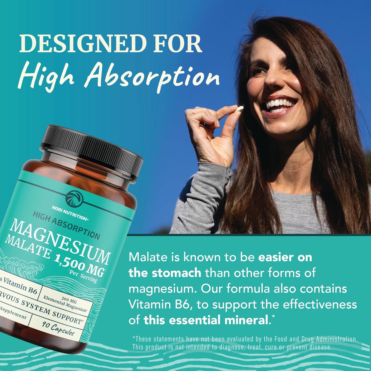 Magnesium Malate 1500MG | Energy & Nervous System Support | 300MG Elemental Mag Per Serving | High Absorption Magnesium Malate Capsules with VIT B6 + Black Pepper | Non-GMO | 90 Ct (1 Month Supply)