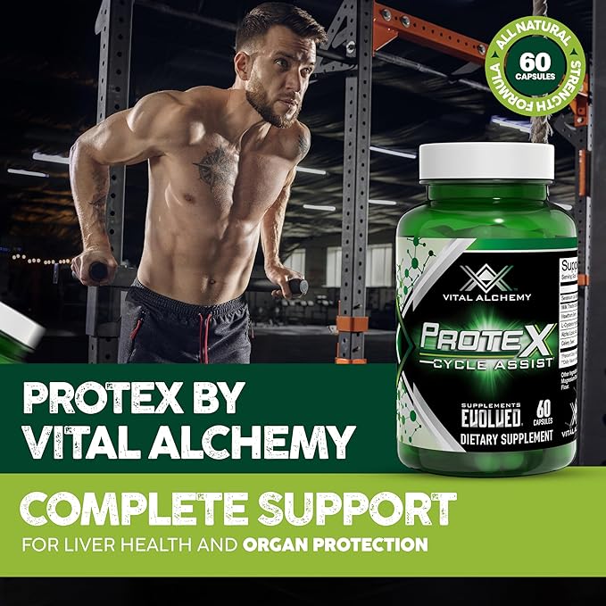 Vital Alchemy ProteX On Cycle Assist - Liver Cleanse, Detox & Repair Formula - Liver Support Supplement with Milk Thistle, Alpha-lipoic Acid,L-Cysteine hcl, and Others for Men 60 Servings -USA Made