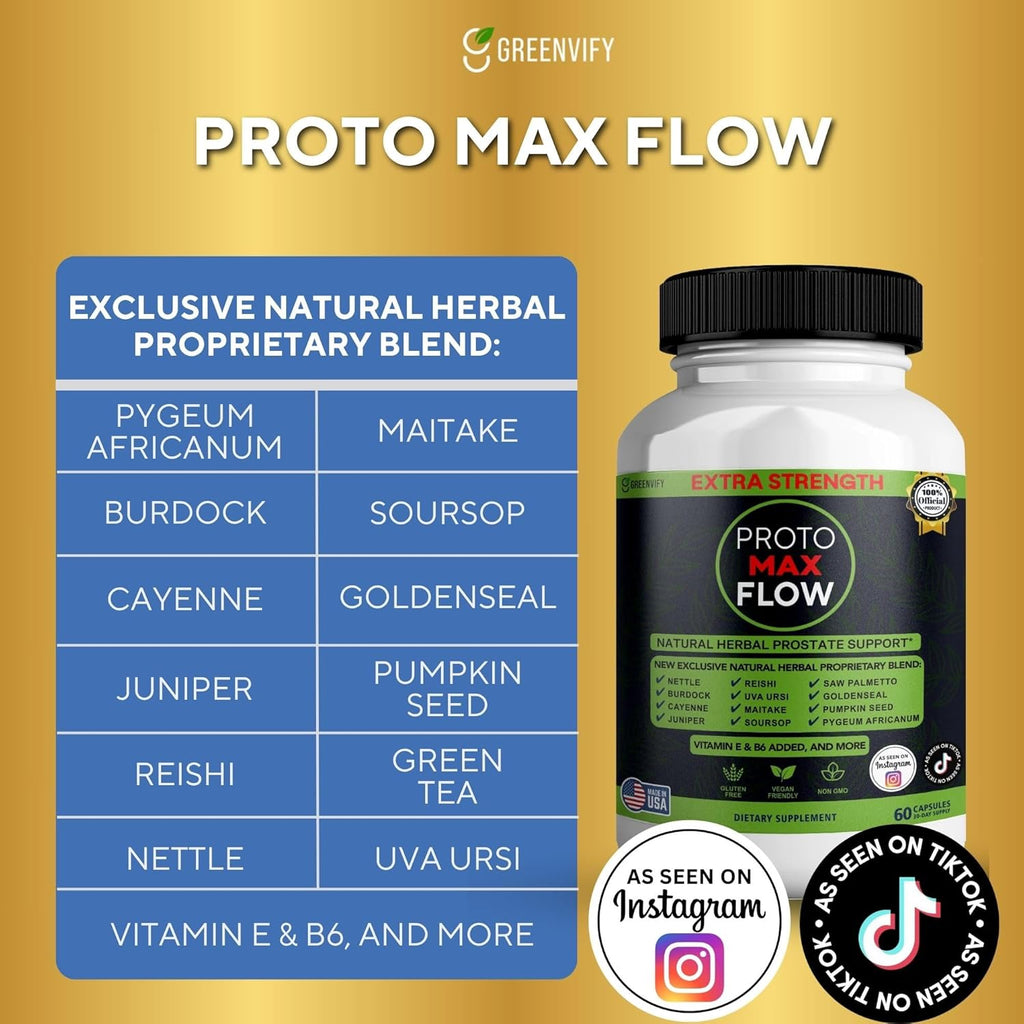 Proto Max Flow Extra Strength Prostate Support, Natural Herbal Supplement with Saw Palmetto, 60 Capsules (5)
