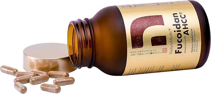 Fucoidan Powered with AHCC® Brown Seaweed Immunity Supplement with High Purity Organic Mekabu Mozuku Agaricus 1 Bottle - 160 Vegetable Capsules Made in Japan
