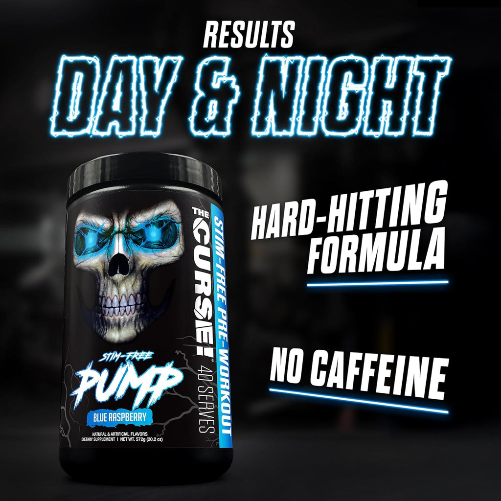 JNX SPORTS The Curse! Pump – Stim-Free Pre-Workout | Blue Raspberry 40 Serves | Caffeine-Free Pump Pre Workout, Non-Stim Nitric Oxide Preworkout for Men & Women