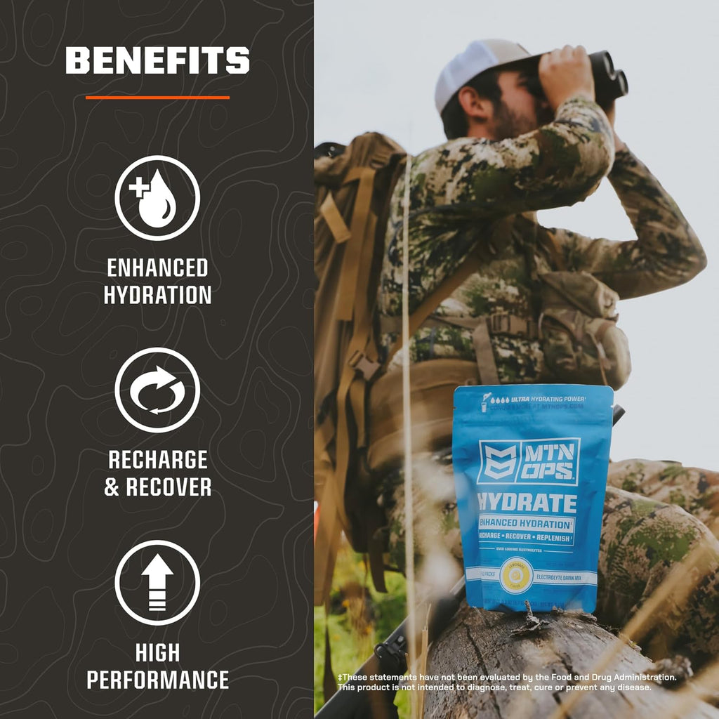 MTN OPS Hydrate Electrolytes Powder Drink Mix, 20 Single Serving On-The-Go Electrolyte Packs with Over 1000mg of Electrolytes per Serving, Strawberry Coconut