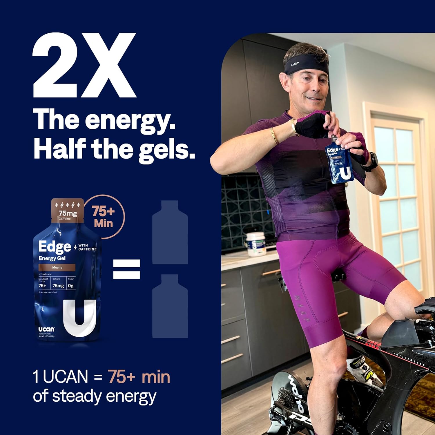 UCAN Edge Energy Gel Shots, Mocha + Caffeine (12, 2 Ounce Packets) for Running, Training, Workouts, Fitness, Cycling, Crossfit | Sugar-Free, Vegan, & Keto Friendly Energy