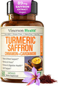 Saffron Supplements - 89mg Saffron Extract Turmeric Supplement with Black Pepper, Ceylon Cinnamon and Cardamom for Mood & Memory, Eye Health - Joint Supplements for Women & Men - 60 Tumeric Capsules