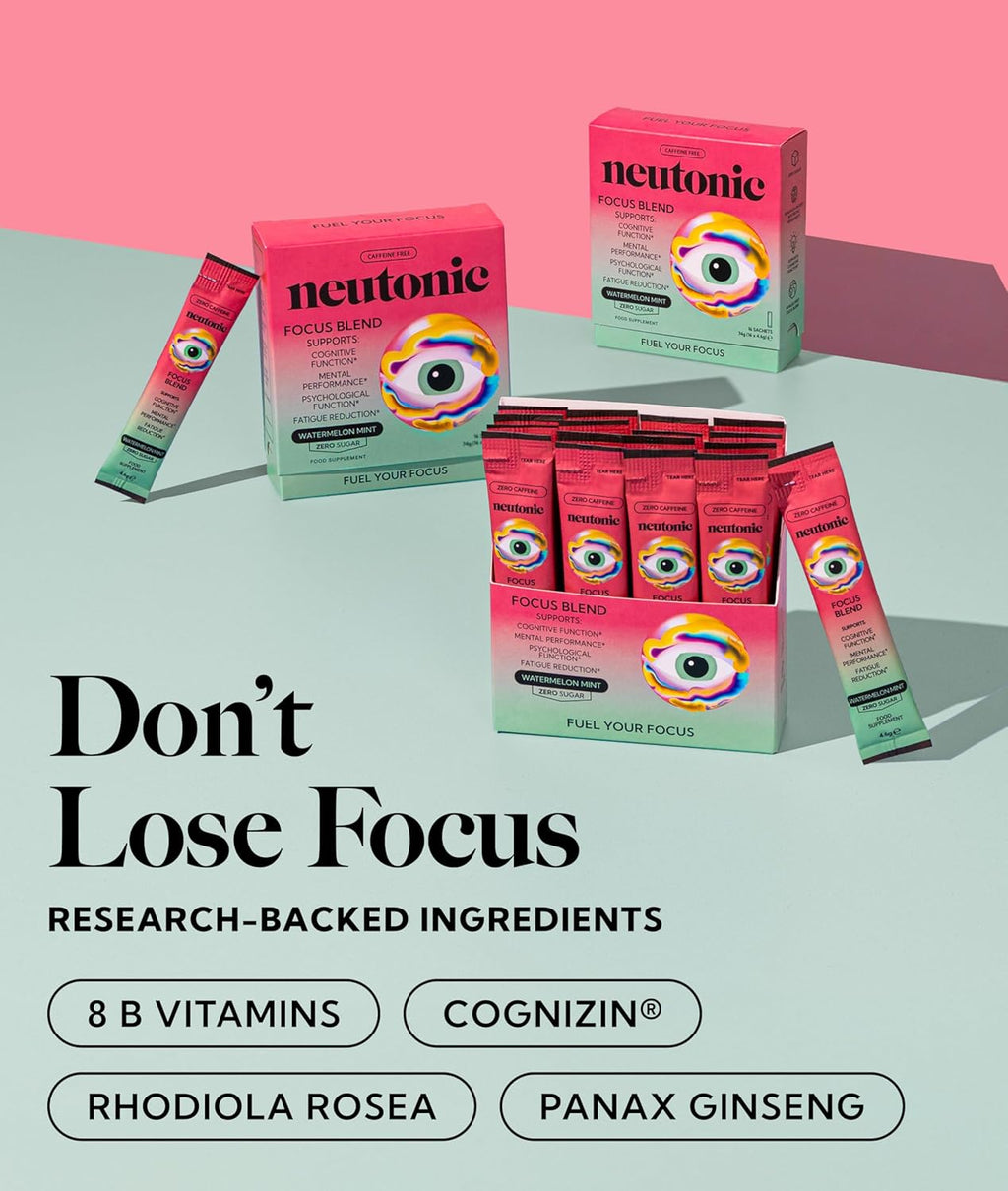 Neutonic Nootropic Focus Blend Powder | Watermelon Mint 16 Sticks | Caffeine Free, Zero Sugar | Support Memory, Mental Clarity, Cognitive Function | Boost Focus, Energy, Brain Health