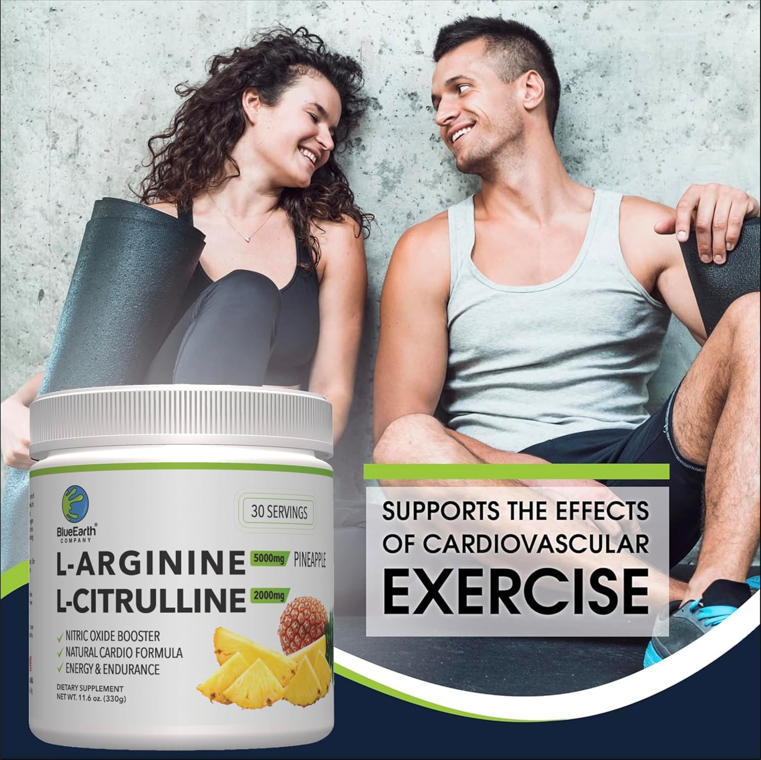 L-Arginine 5000mg + L-Citrulline 2000mg Complex Powder Supplement - Nitric Oxide Booster - Heart Health, Circulation, Energy & Endurance - 30 Servings (Pineapple)