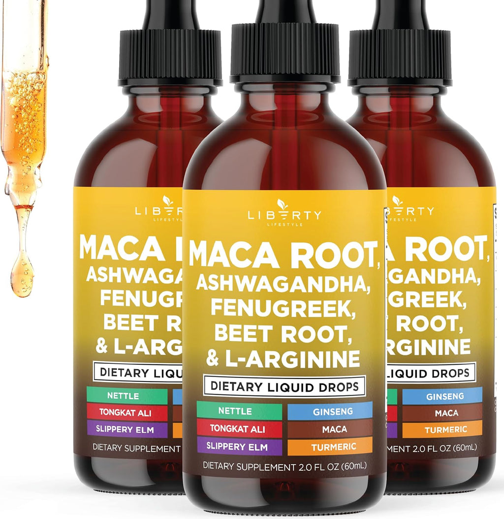 Organic Maca Root Liquid Drops with Ashwagandha, Nettle, Fenugreek, Beet Root and L-Arginine Liquid Multivitamin for Women and Men - 6oz
