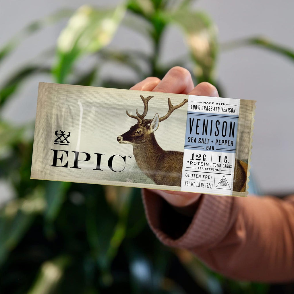 EPIC Bars, Venison Sea Salt and Pepper Bar, Keto Friendly, Whole30 Approved, Gluten Free, 12 Count, 15.6 oz