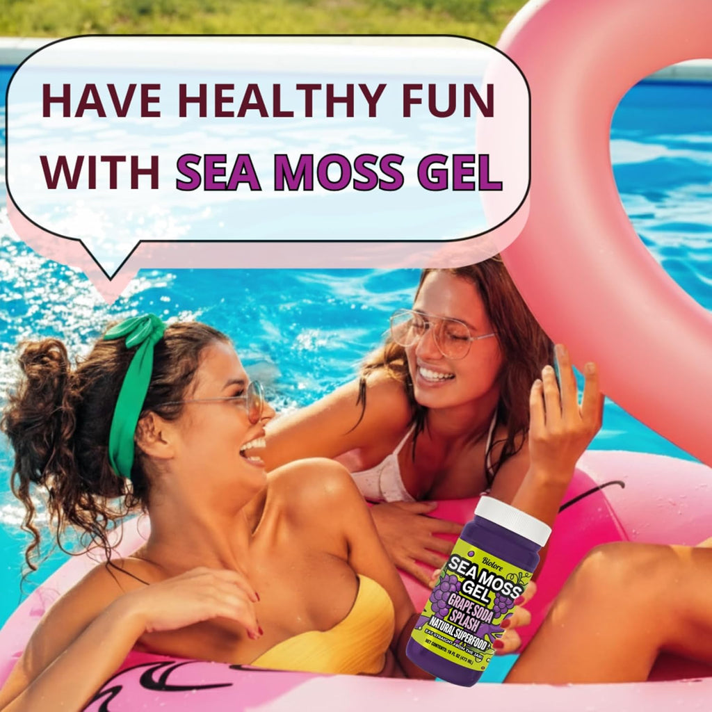 Biolore Grape Splash Sea Moss Gel 16 oz - No Added Sugar, Vegan, Made in USA - Wildcrafted Sea Moss Superfood with 92 Essential Vitamins - Ready to Use, No Prep Needed