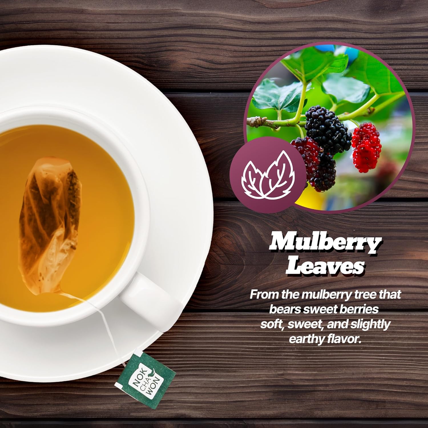 [Nokchawon] Mulberry Leaf Teabags – Naturally Caffeine-Free Mulberry Herbal Tea, 40 Tea Bags, 48g (1.69oz)