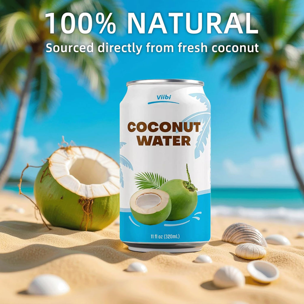 VIIBI Coconut Water, NO added Sugar, The Original Flavor - Made with Fresh Coconut Water, Natural Electrolytes for Hydration, Hydration with Electrolytes, 11 Fl Oz (Pack of 24 Cans)
