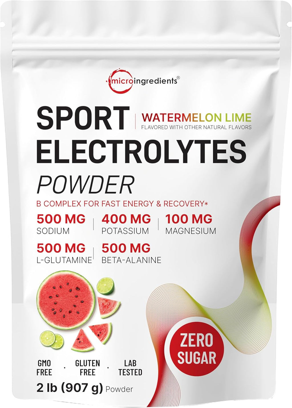 Electrolytes Powder, 2 lbs | 90 Servings | Sugar Free Workout Hydration | Potassium, Sodium, Magnesium, L-Glutamine, Beta-Alanine, & B Complex | Watermelon Lime Flavor | Non-GMO, Gluten Free