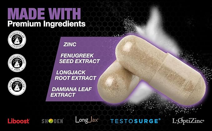Testosterone Supplement for Men – Advanced Testosterone Booster with Fenugreek & Ashwagandha - Workout, Muscle Builder, Strength, Energy, Performance – Vegan, 30 Capsules