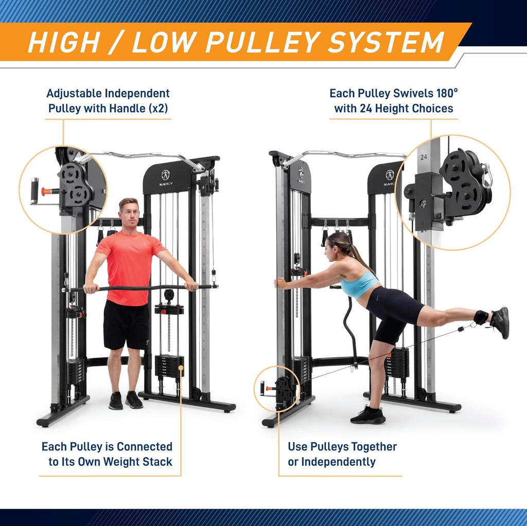 Marcy Strength Training Multi-Functional Trainer with 200 lb Weight Stacks, 2:1 Ratio Cable Pulley Station Home Gym System MFT-942