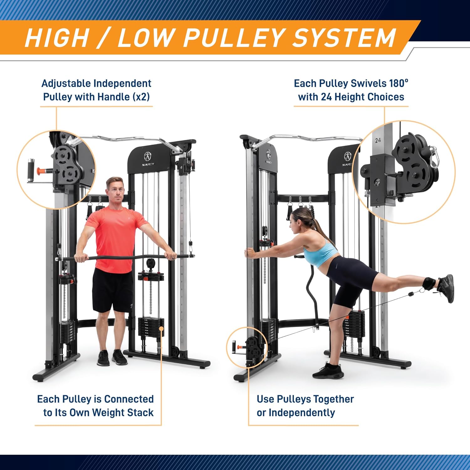 Marcy Strength Training Multi-Functional Trainer with 200 lb Weight Stacks, 2:1 Ratio Cable Pulley Station Home Gym System MFT-942
