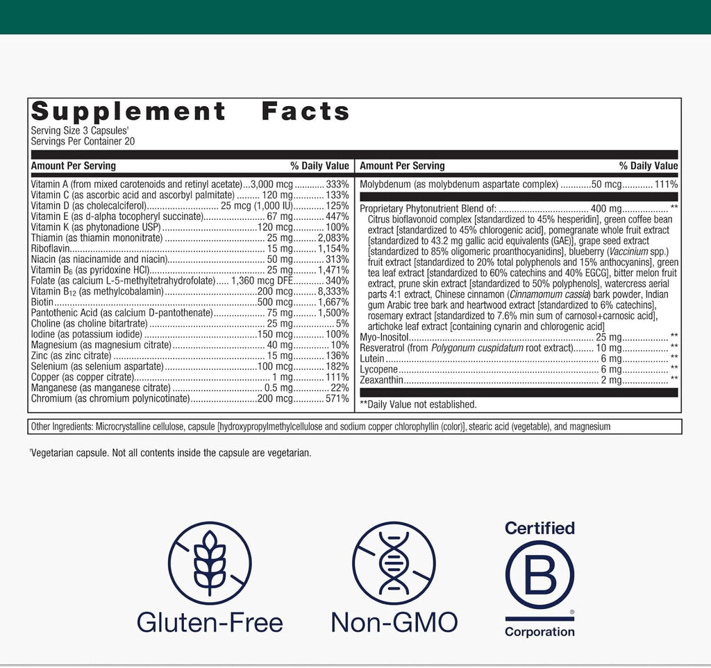 Metagenics PhytoMulti Multivitamin - Supports Healthy Aging, Cellular Health & Overall Wellness - For Men & Women - Over 20 Essential Vitamins & Minerals - With Vitamin B6, Lutein & Zinc - 60 Capsules