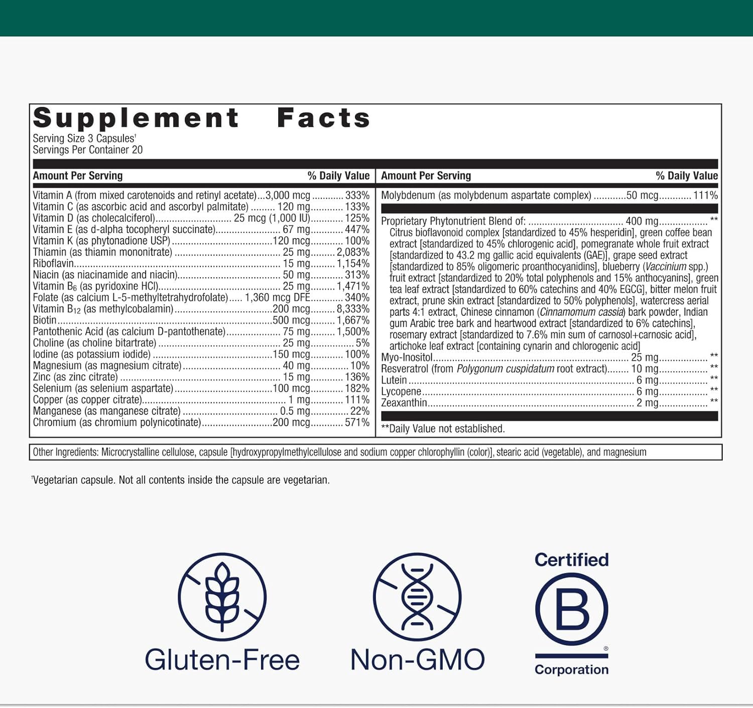 Metagenics PhytoMulti Multivitamin - Supports Healthy Aging, Cellular Health & Overall Wellness - For Men & Women - Over 20 Essential Vitamins & Minerals - With Vitamin B6, Lutein & Zinc - 60 Capsules