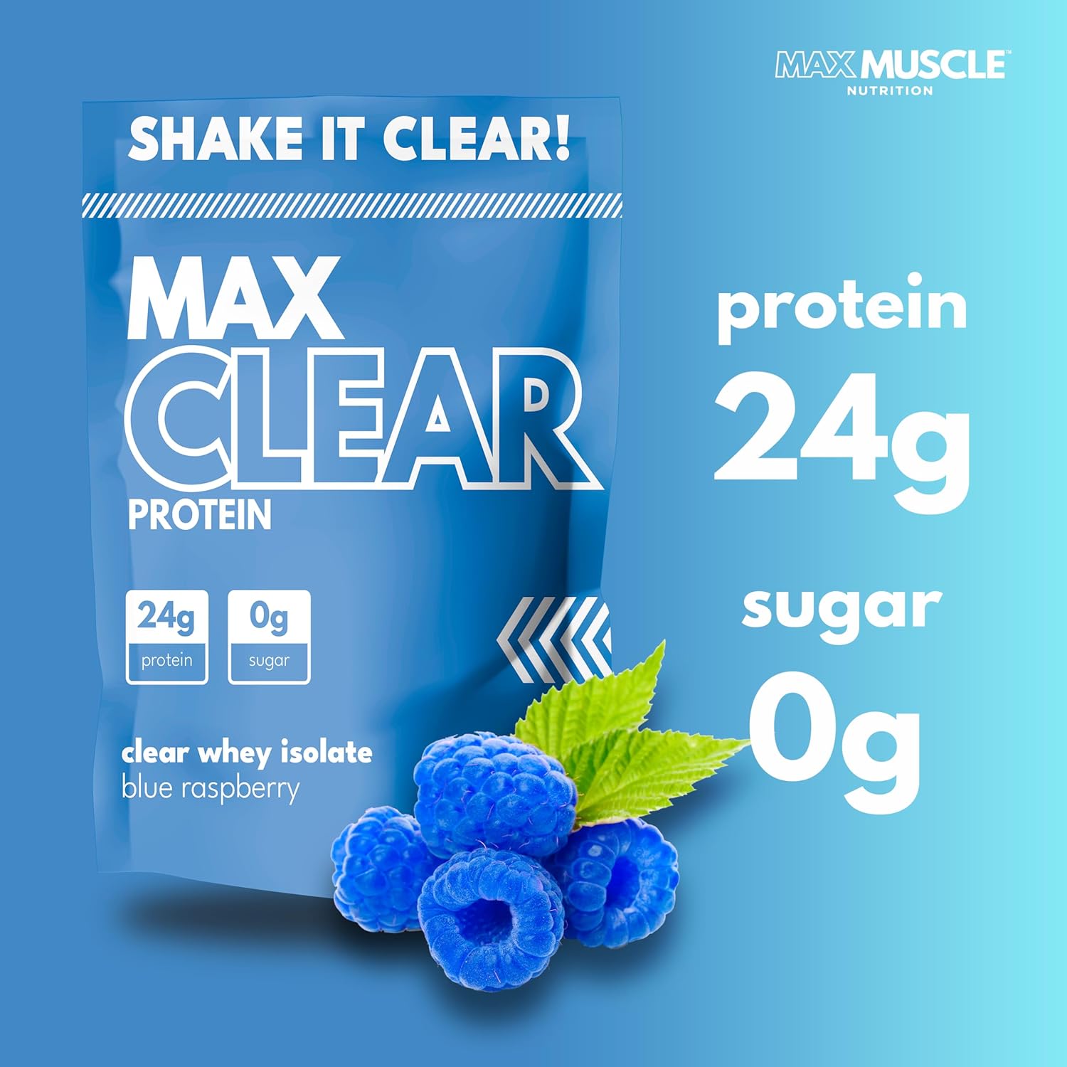 Max Clear Protein | 24g Protein | Clear Whey Isolate | Promotes Muscle Growth, Strength and Recovery (Blue Raspberry)
