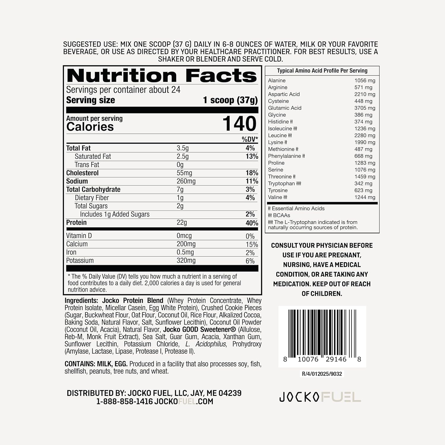 Jocko Fuel Mölk Whey Protein Powder - Keto, Probiotics, Digestive Enzymes, Amino Acids, Low Sugar Monk Fruit Blend - Supports Muscle Recovery & Growth (24 Servings, Cookies & Cream)
