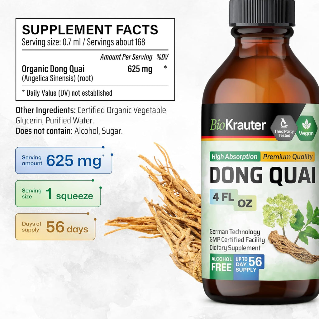 BIO KRAUTER Dong Quai Tincture - Angelica Root Liquid Extract - Women’s Health Support - Alcohol and Sugar Free Angelica Tincture - Vegan Dong Quai Drops 4 Fl.Oz.